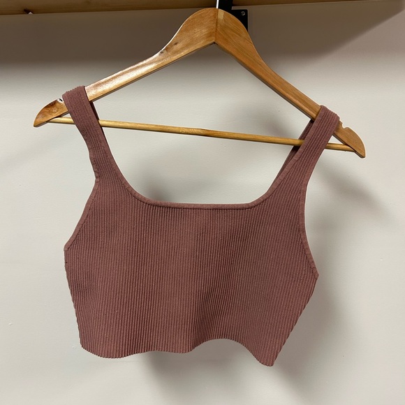 Babaton Tops - Babaton Ribbed Rose Pink Crop Top Sculpt Knit Tank